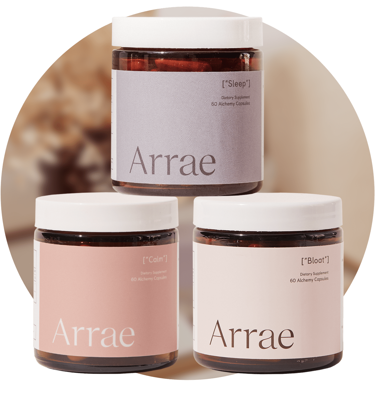 Arrae Calm, Bloat & Sleep stacked