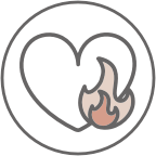 A picture of a heart with a small flame beside it depicting Reduced heartburn