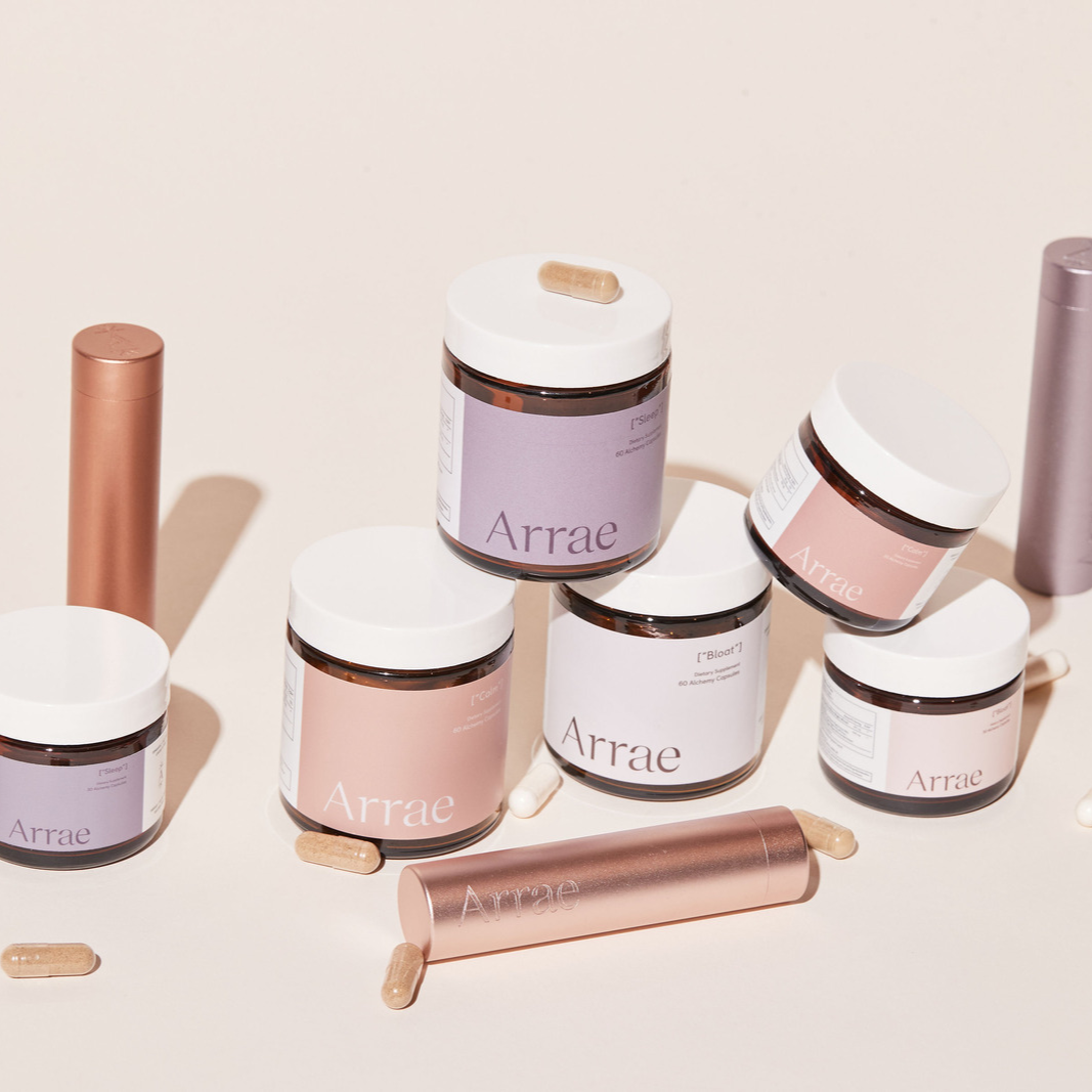 A collection of Arrae Bloat, Sleep, Calm & Carry-on Capsule Case in various sizes