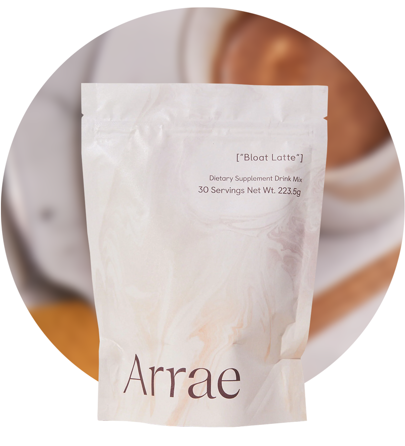 Arrae Bloat Latte - A soothing and flavorful powder to add to a beverage, made with natural ingredients known to support digestion and reduce bloating.