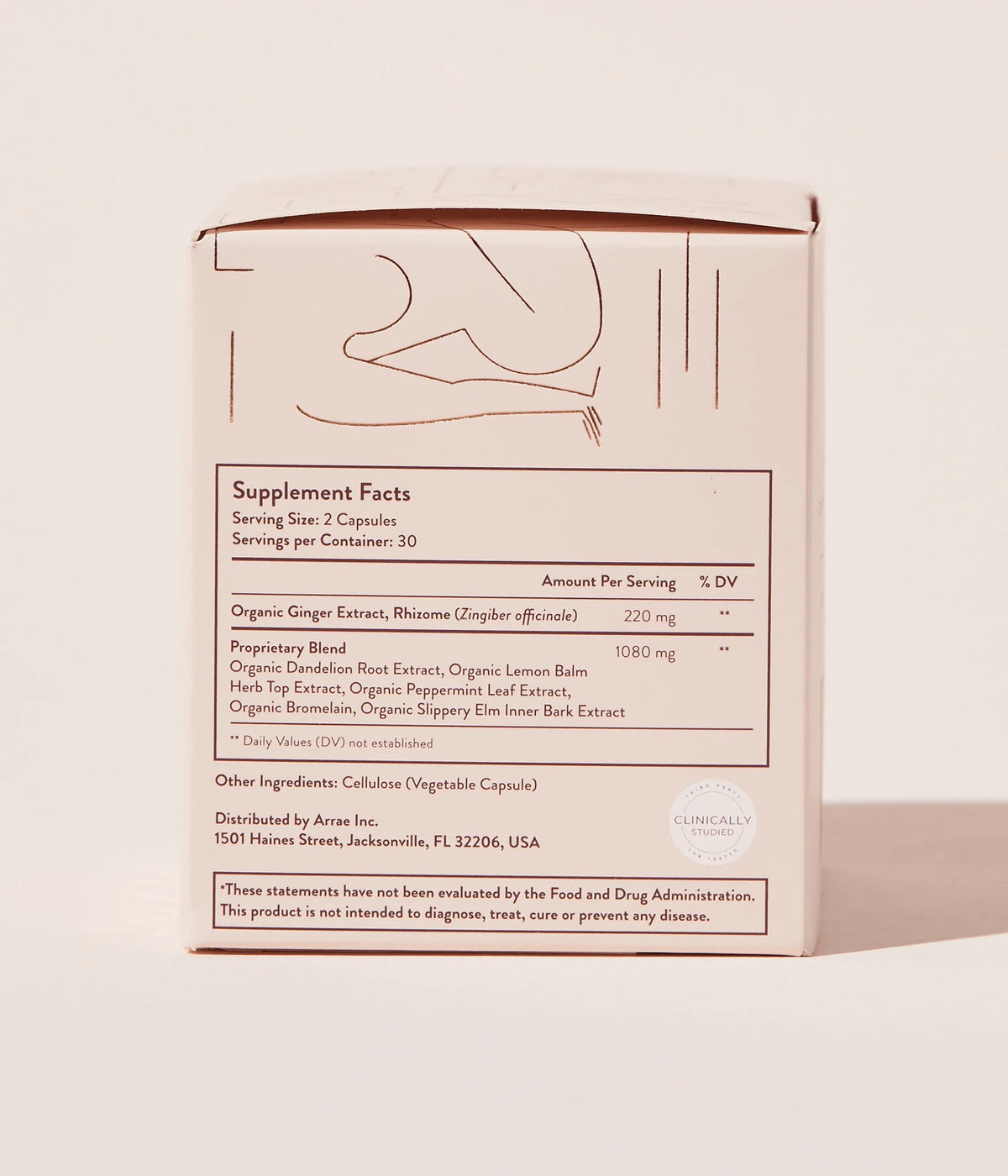 Arrae Bloat Supplement Box & Supplement Facts 