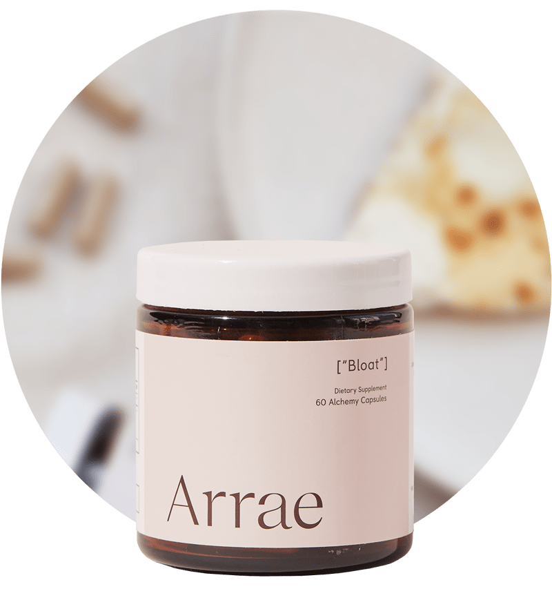 Arrae Bloat Supplement - A bottle of 60 capsules with natural ingredients, designed to support digestive health and reduce bloating