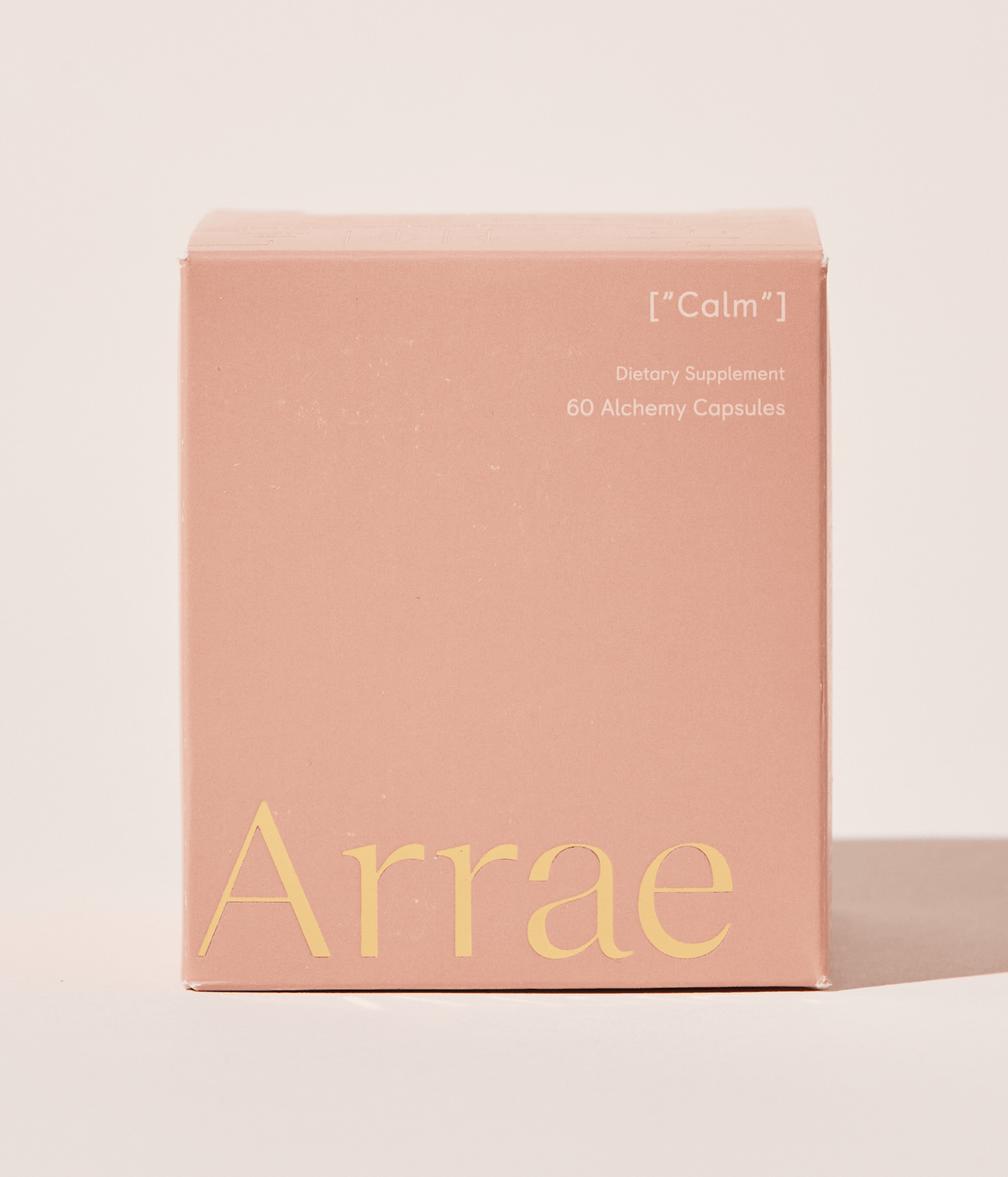 Arrae Calm Supplement box - A bottle of 60 capsules featuring a blend of natural ingredients, formulated to promote relaxation and reduce stress and anxiety