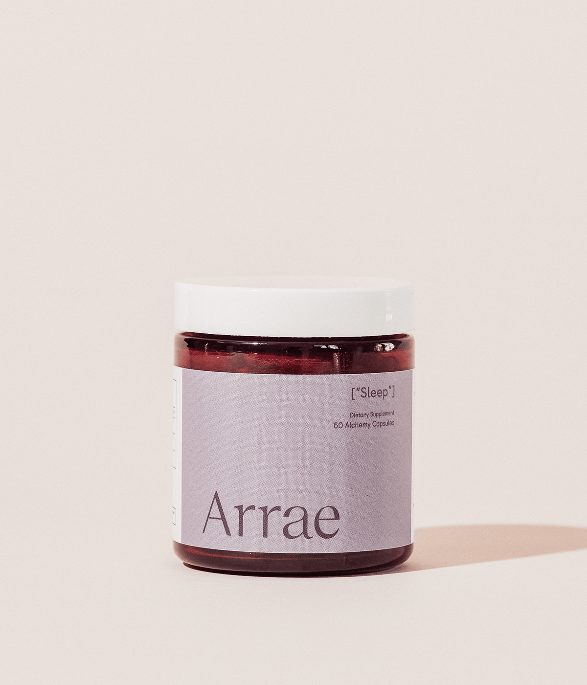 Arrae Sleep Supplement - A bottle of 60 capsules featuring a blend of natural ingredients, designed to promote restful sleep and relaxation without melatonin.