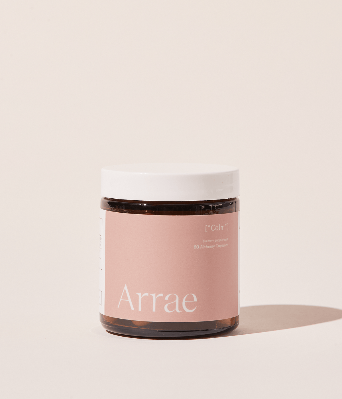 Arrae Calm Supplement - A bottle of 60 capsules featuring a blend of natural ingredients, formulated to promote relaxation and reduce stress and anxiety